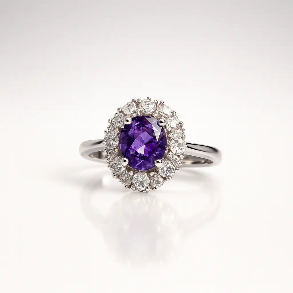 925 Pure Silver Rings Amethyst with Diamond Sparkle for a Love That Feels Majestic