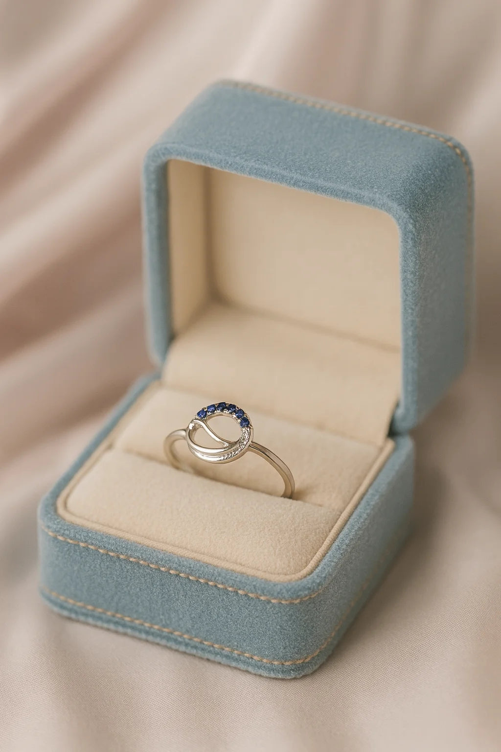 Ocean Whisper Halo — 925 Silver Sapphire Diamond Rings for Tides of Hidden Courage