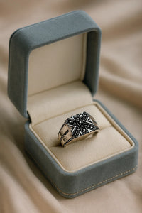 Midnight Aegis Valor — 925 Oxidised Silver Black Stone Rings for Silent Power