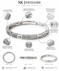 999 Silver Mens Kada 100% pure Geometric Mosaic Panels with Textured Etching
