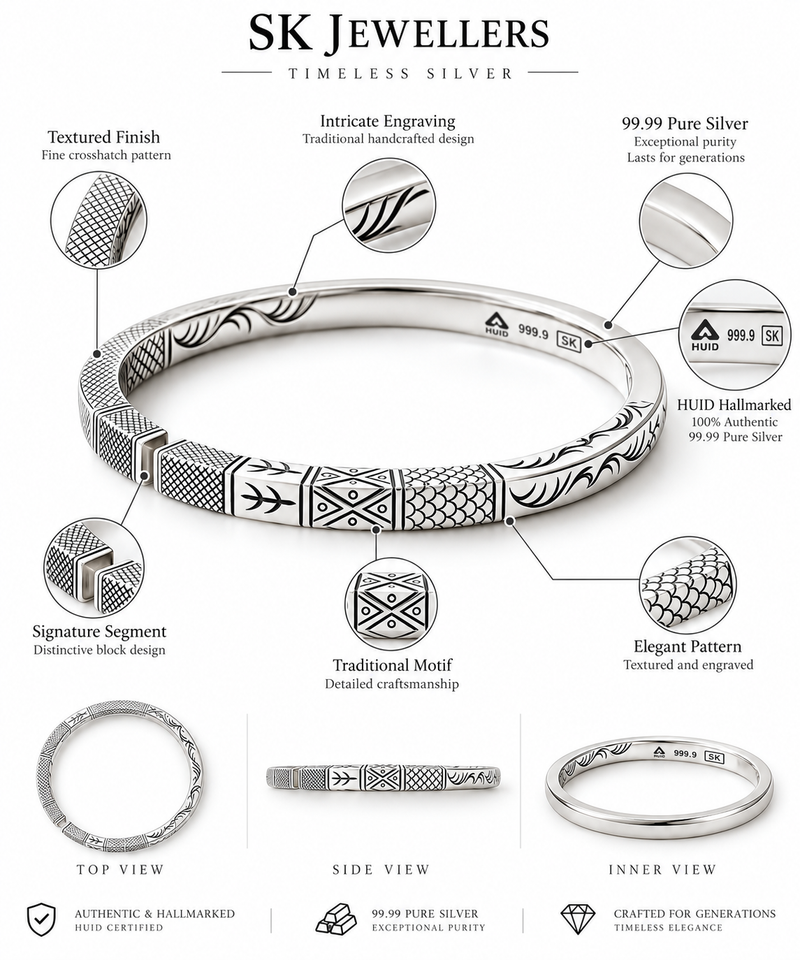 999 Silver Mens Kada 100% pure Geometric Mosaic Panels with Textured Etching