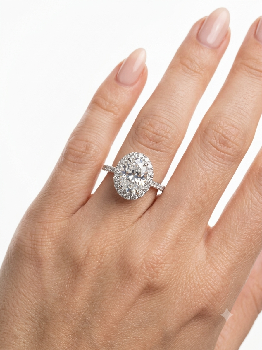 Serene Illumination: Sterling Silver Rings with Oval Diamond Allure