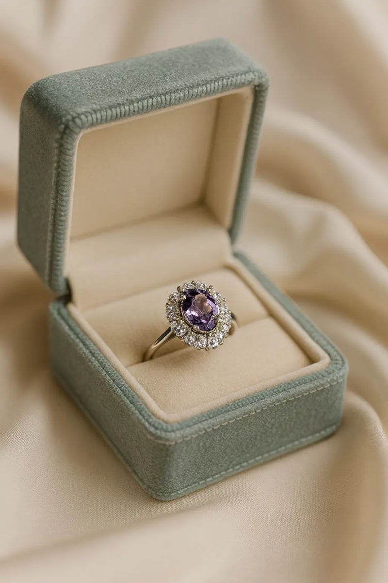 925 Pure Silver Rings Amethyst with Diamond Sparkle for a Love That Feels Majestic