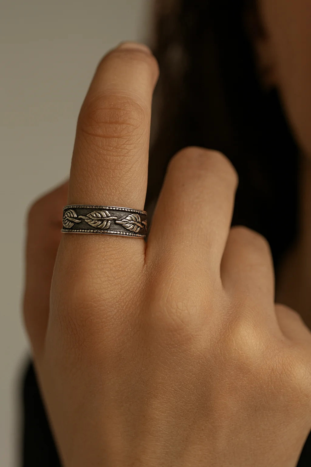 Whispering Forest Majesty — Oxidised 925 Silver Leaf Pattern Rings for Old Souls