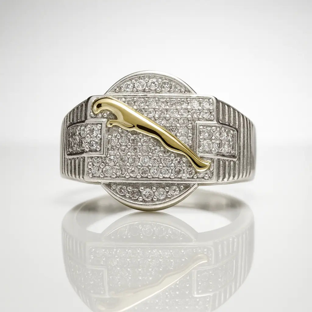 The Panther Rings — 925 Pure Silver Men’s Luxury Rings with Gold Accent & Diamond-Cut Sparkle