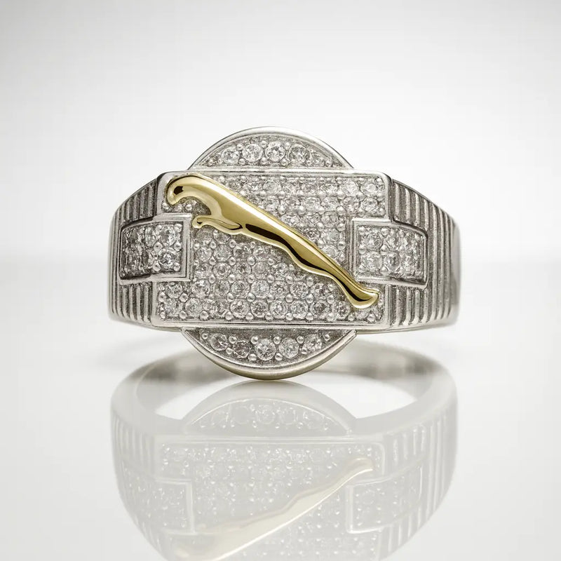 The Panther Rings — 925 Pure Silver Men’s Luxury Rings with Gold Accent & Diamond-Cut Sparkle