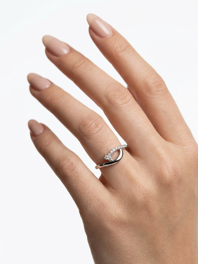 Starlit Symphony: Sterling Silver Curved Diamond Accent Rings