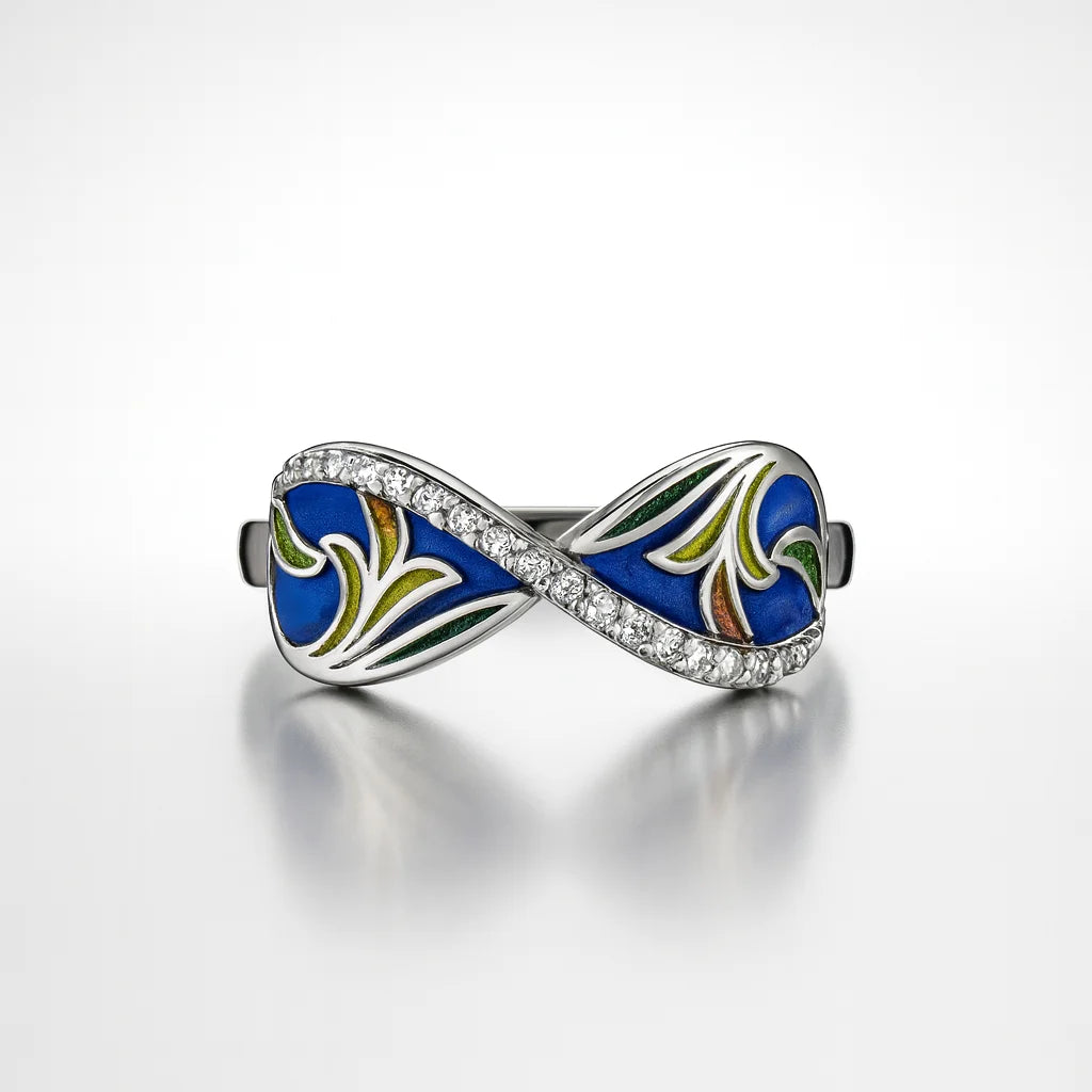 Infinity Azure Reverie — 925 Silver Enamel Diamond Rings for Stories Without End