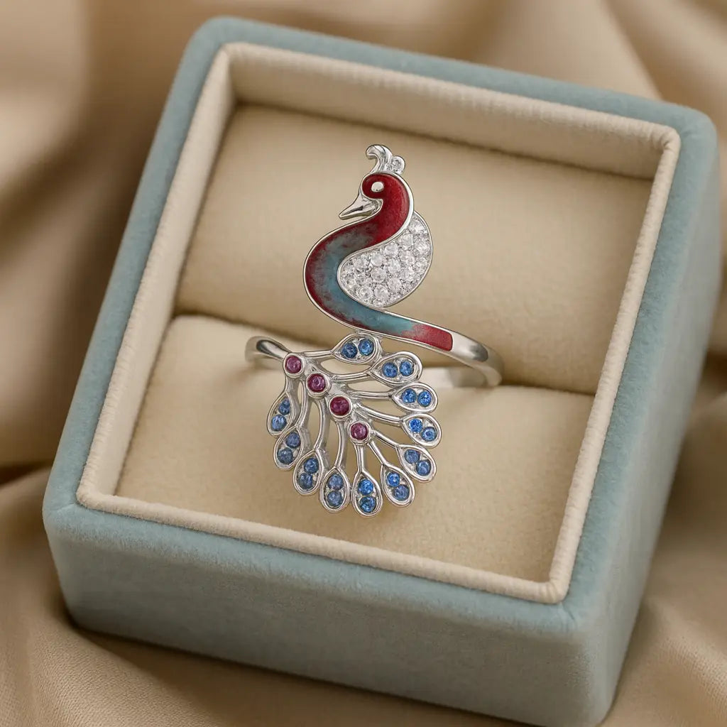 Majestic Peacock — 925 Silver Rings for Vibrant Elegance & Grace