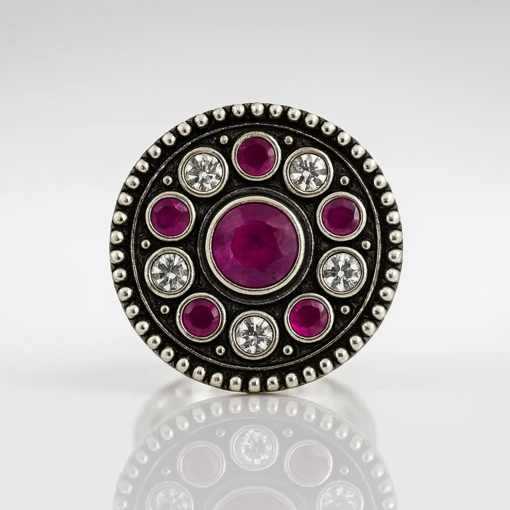 Majestic Ruby Radiance — 925 Oxidised Silver Rings for Timeless Elegance