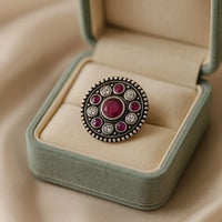 Majestic Ruby Radiance — 925 Oxidised Silver Rings for Timeless Elegance