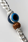 Premium Silver 100% Original Rudraksha Evil Eye Protection Bracelet – Men’s Spiritual Wristwear