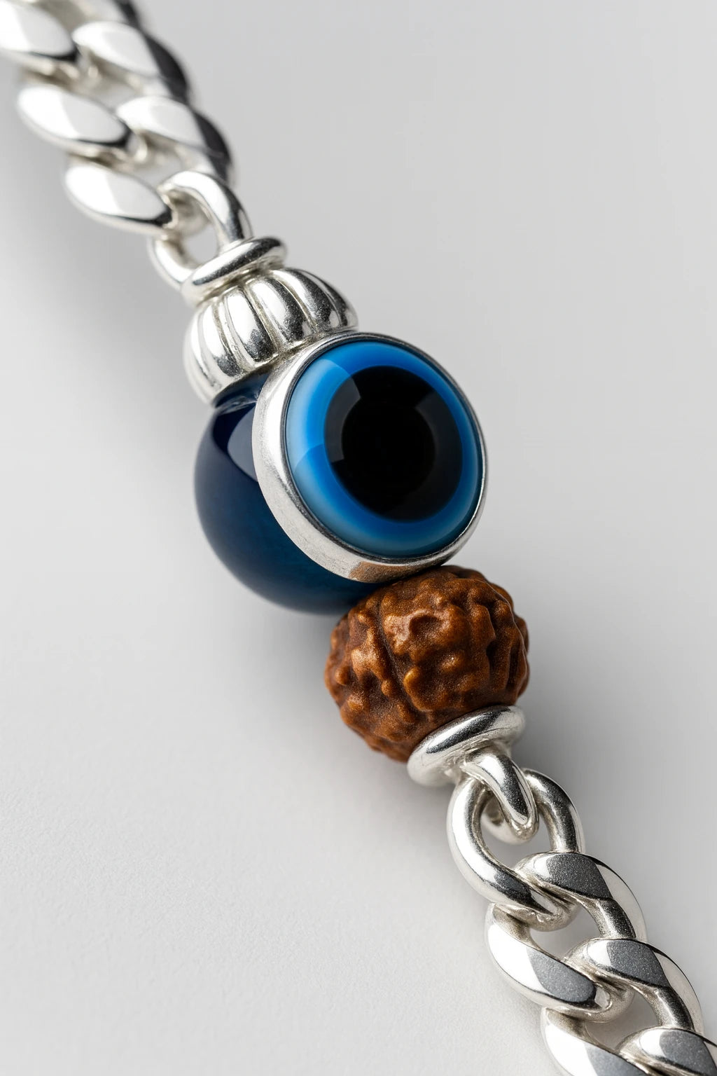 Premium Silver 100% Original Rudraksha Evil Eye Protection Bracelet – Men’s Spiritual Wristwear