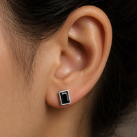 Midnight Elegance: Onyx and Silver Mystical Rectangle Studs