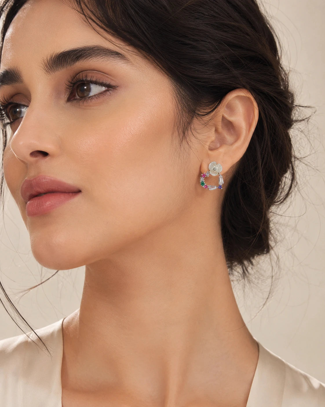Enchanted Garden: Multicolor Gemstone Silver Blossom Earrings