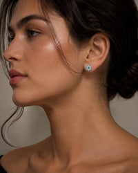 Celestial Harmony: Emerald and Zircon Silver Halo Studs