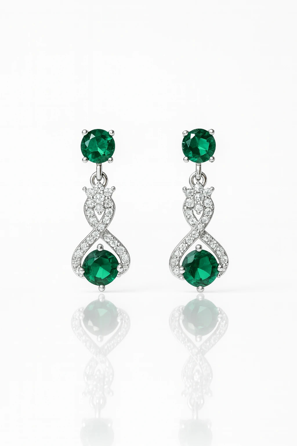 Emerald Radiance: Exquisite Oxidised Silver Drop Earrings