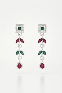 Emerald Enchantment: Dazzling Oxidised Silver Vine Earrings