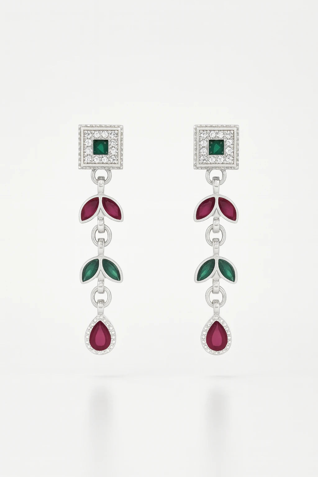 Emerald Enchantment: Dazzling Oxidised Silver Vine Earrings