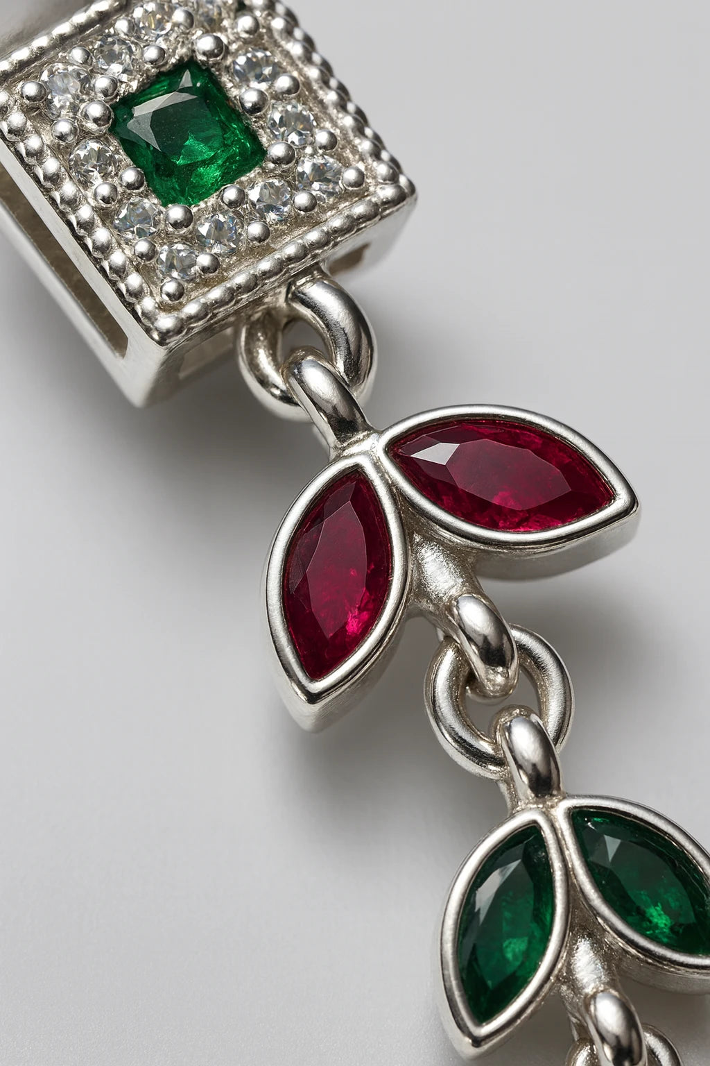 Emerald Enchantment: Dazzling Oxidised Silver Vine Earrings