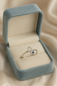 Midnight Promise Duet — 925 Silver Sapphire Diamond Heart Rings for Quiet Vows