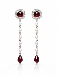 925 Sterling Silver Garnet & Pearl Drop Earrings