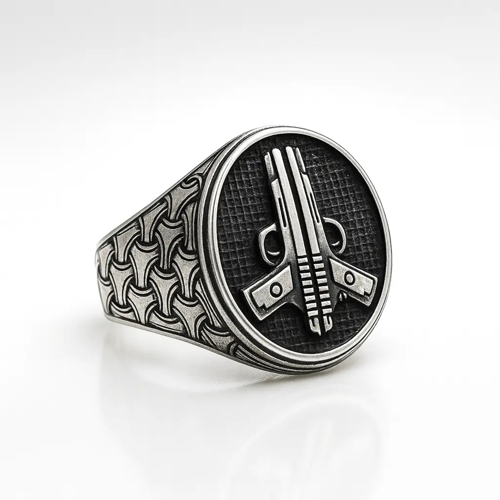 Antique 925 Pure Silver Gun Signet Ring | Bold Gangster-Style Statement Rings for Men
