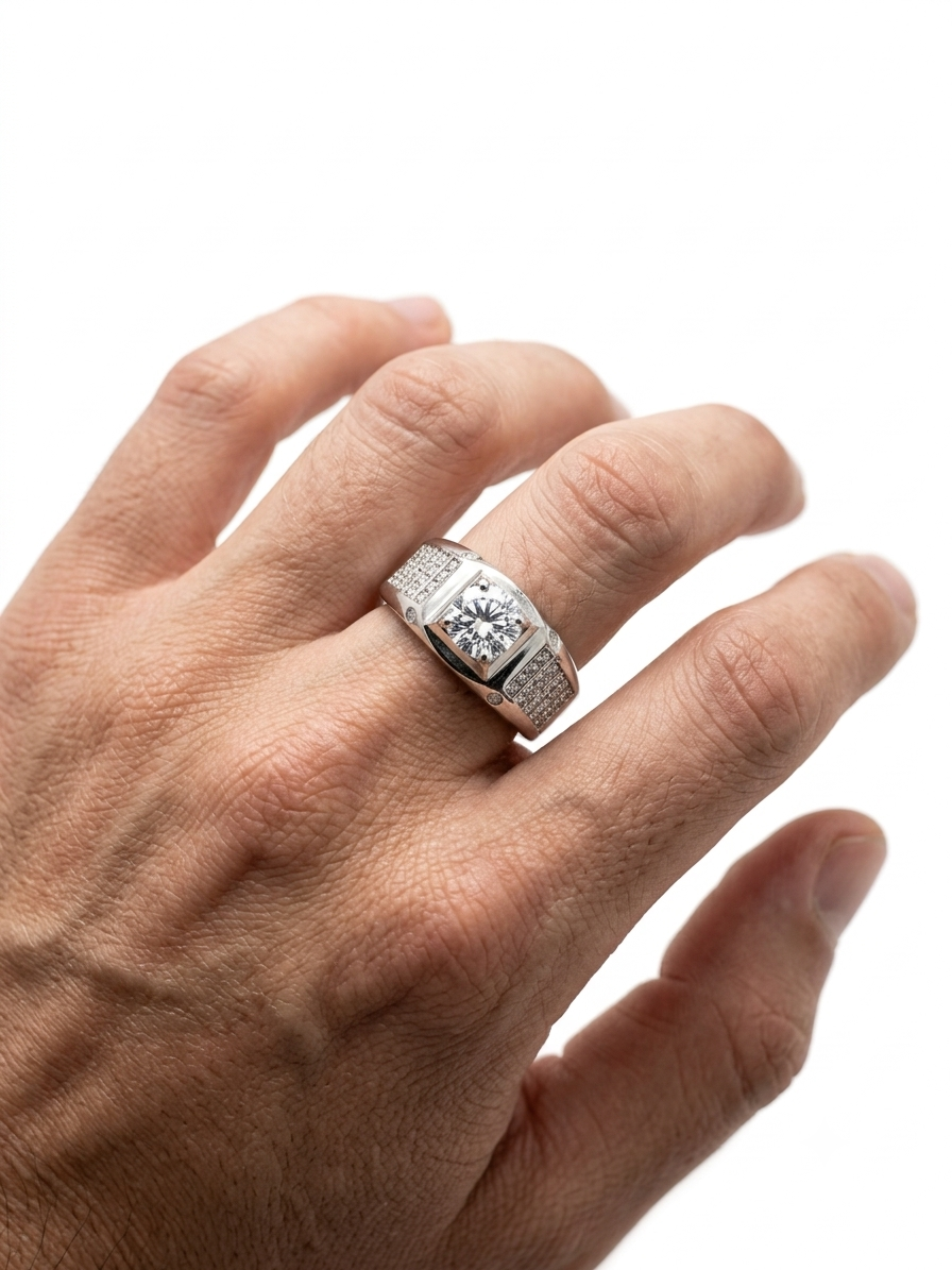 Radiant Majesty: Sterling Silver Diamond Statement Rings