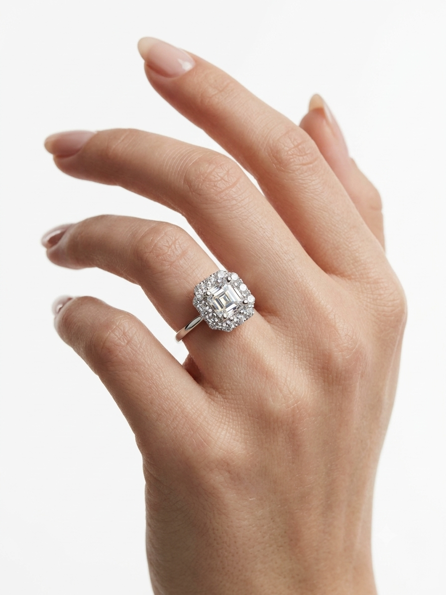 Diamond Rings Emerald-Cut Art Deco Frame with Baguette Accents