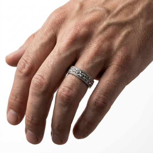 925 Silver Antique Engraved Band Rings | Vintage Pattern Mens Daily Wear Statement Ring