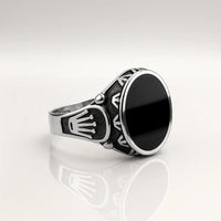 925 Pure Silver Black Onyx Men’s Vintage Royal Rings | Premium Oval Stone Statement Band with Antique Engraving