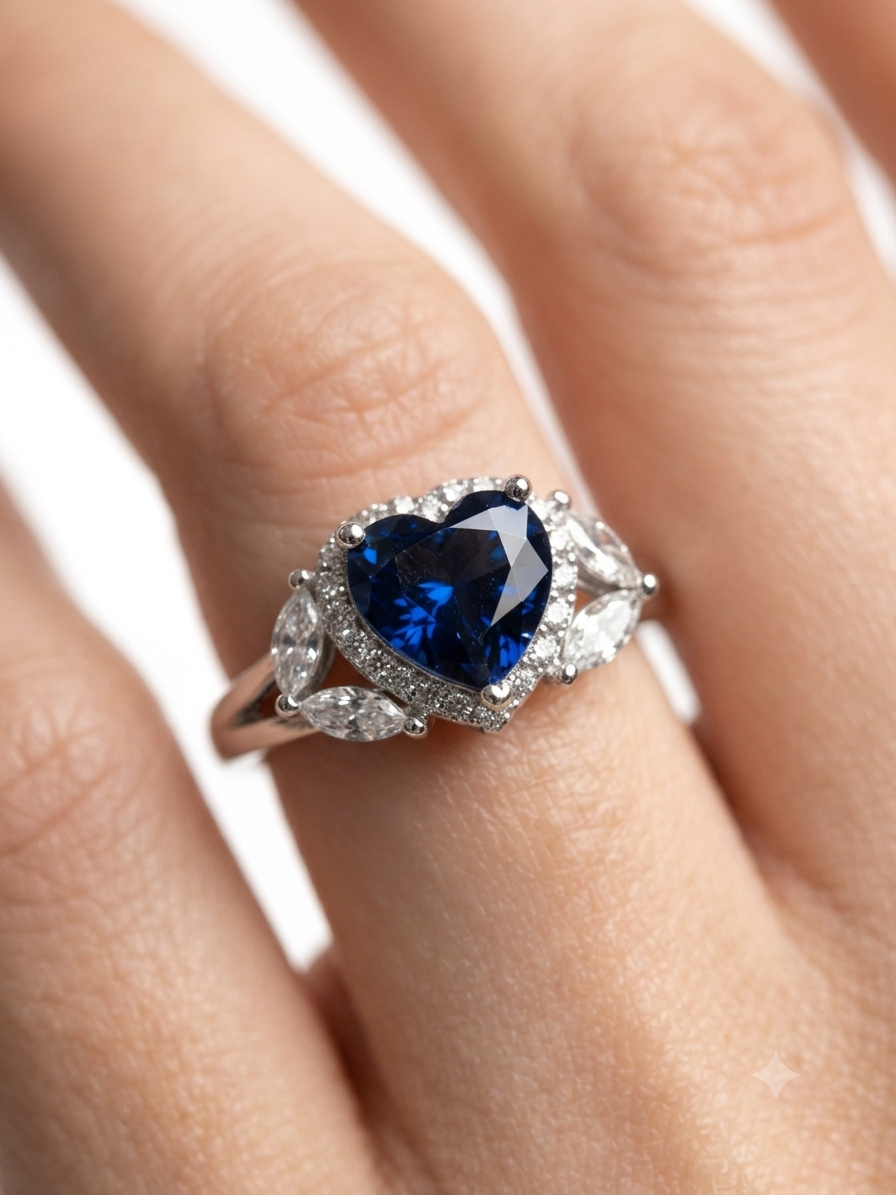 Celestial Romance: Sapphire Heart Rings in Sterling Silver
