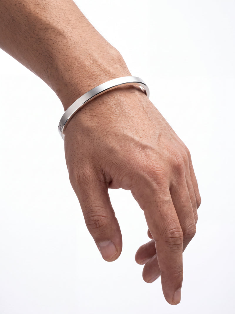 925 Silver Mens Kada Sculpted Curve with Mirror Polish