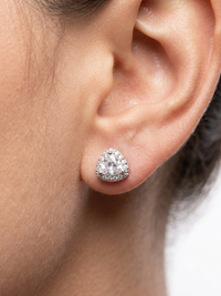 Silver Earrings Trilliant Halo Clear Stone Studs