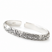 999 Silver Mens Kada Floral Vine Engraving with Oxidised Silver Finish 100% Pure Silver
