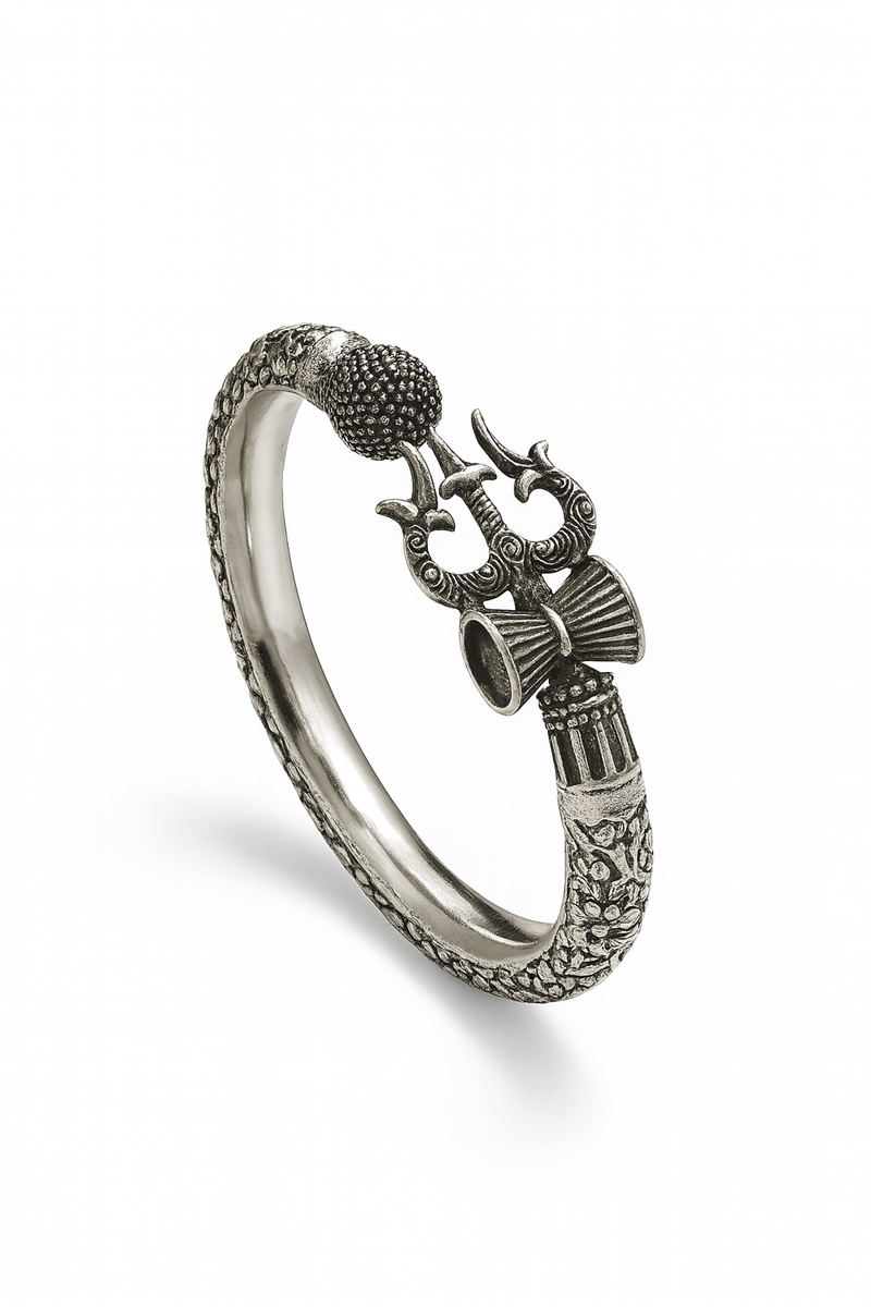 925 silver Kada Heritage Bell Drop Oxidised Detail