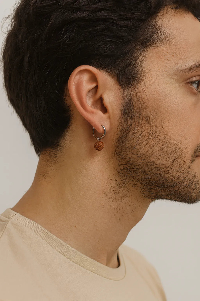 Rudraksh Aura– Silver Divine Edition 925 Pure Silver Earring for Men
