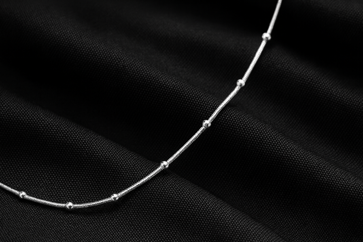 925 Sterling Silver Snake Chain Necklace with Bead Accents for Women | Minimalist Silver Chain