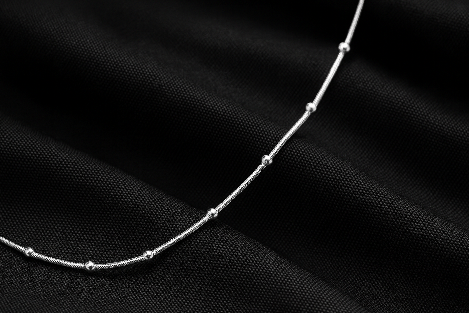 925 Sterling Silver Snake Chain Necklace with Bead Accents for Women | Minimalist Silver Chain