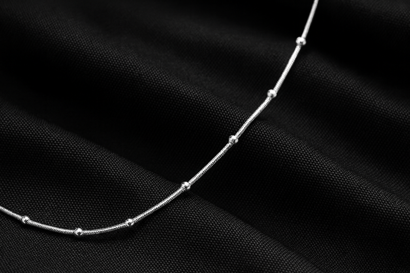 925 Sterling Silver Snake Chain Necklace with Bead Accents for Women | Minimalist Silver Chain