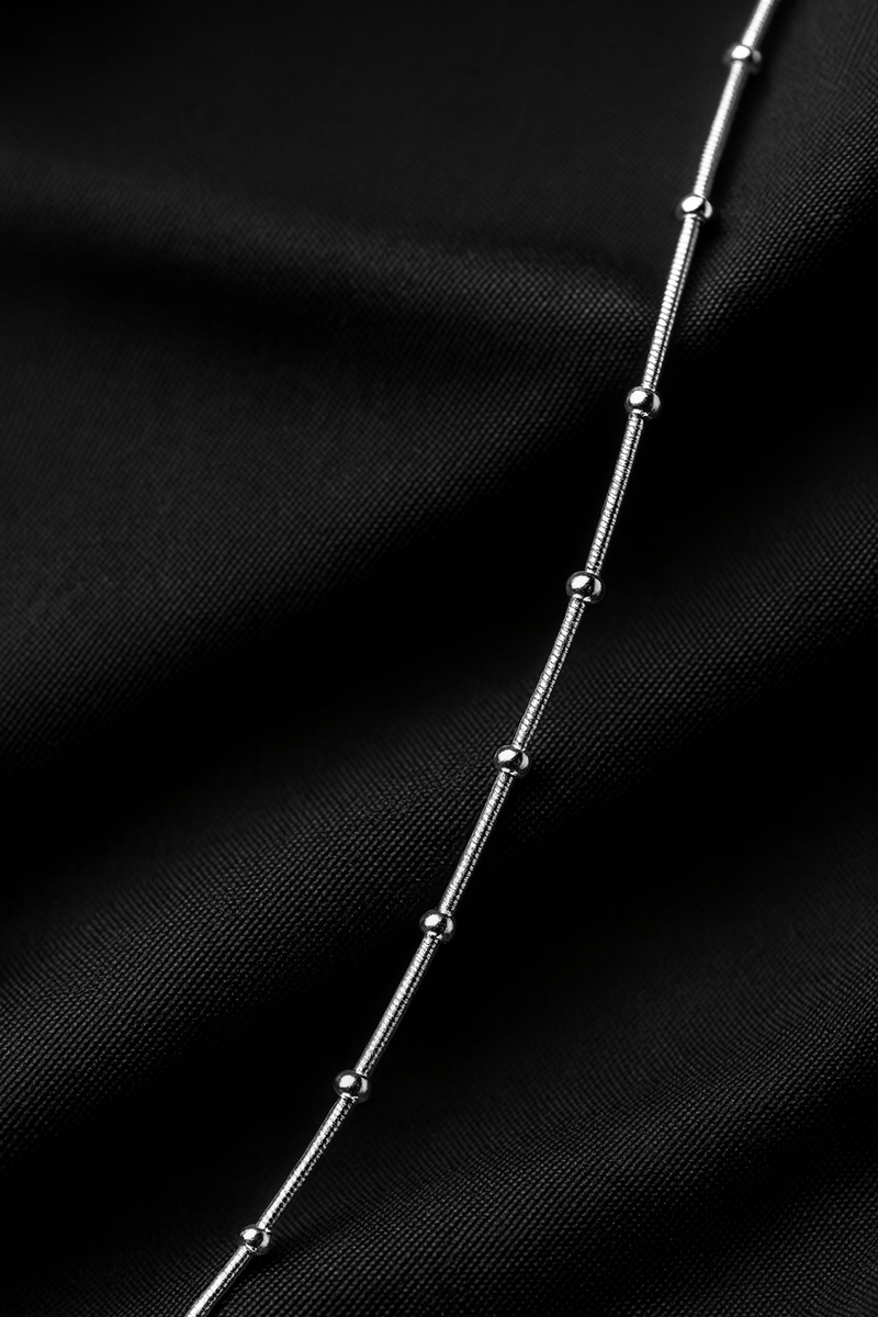 925 Sterling Silver Snake Chain Necklace with Bead Accents for Women | Minimalist Silver Chain