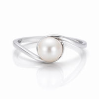 Elegant Freshwater Pearl Sterling Silver Ring | Minimalist Open Real Pearl Ring for Women