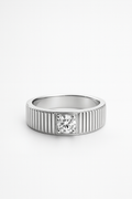 Vanguard Crest Solitaire Diamond Rings in Textured Sterling Silver Power