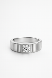 Vanguard Crest Solitaire Diamond Rings in Textured Sterling Silver Power