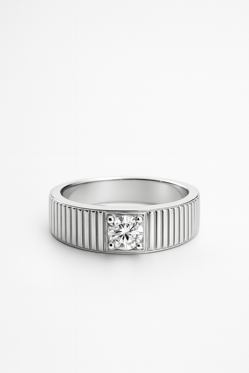 Vanguard Crest Solitaire Diamond Rings in Textured Sterling Silver Power