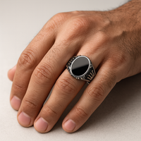 925 Pure Silver Black Onyx Men’s Vintage Royal Rings | Premium Oval Stone Statement Band with Antique Engraving