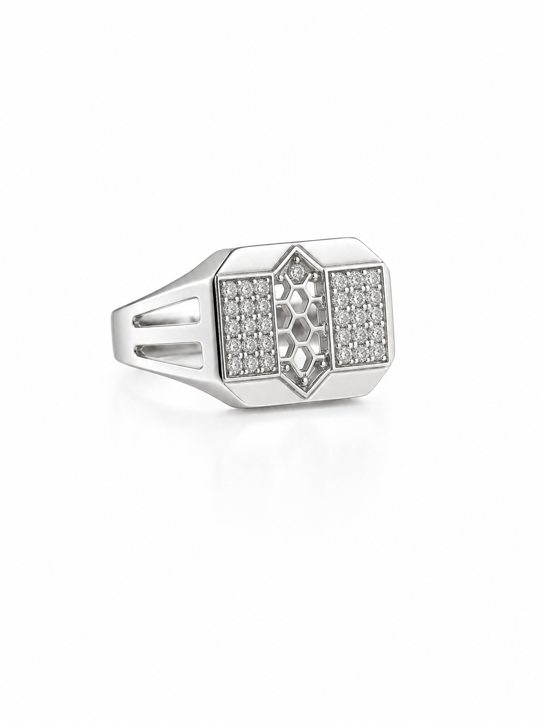 Skyline Matrix Diamond Rings in Sleek Geometric Sterling Silver Brilliance