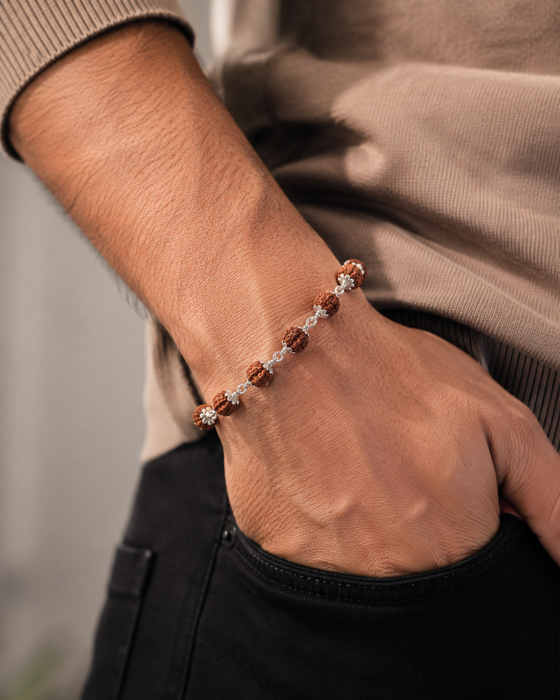 Rudraksha Silver Bracelet | Natural Beads with 925 Sterling Silver Links