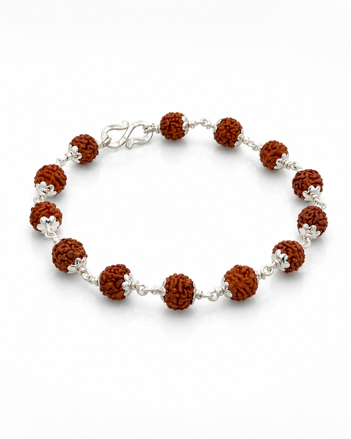 Rudraksha Silver Bracelet | Natural Beads with 925 Sterling Silver Links