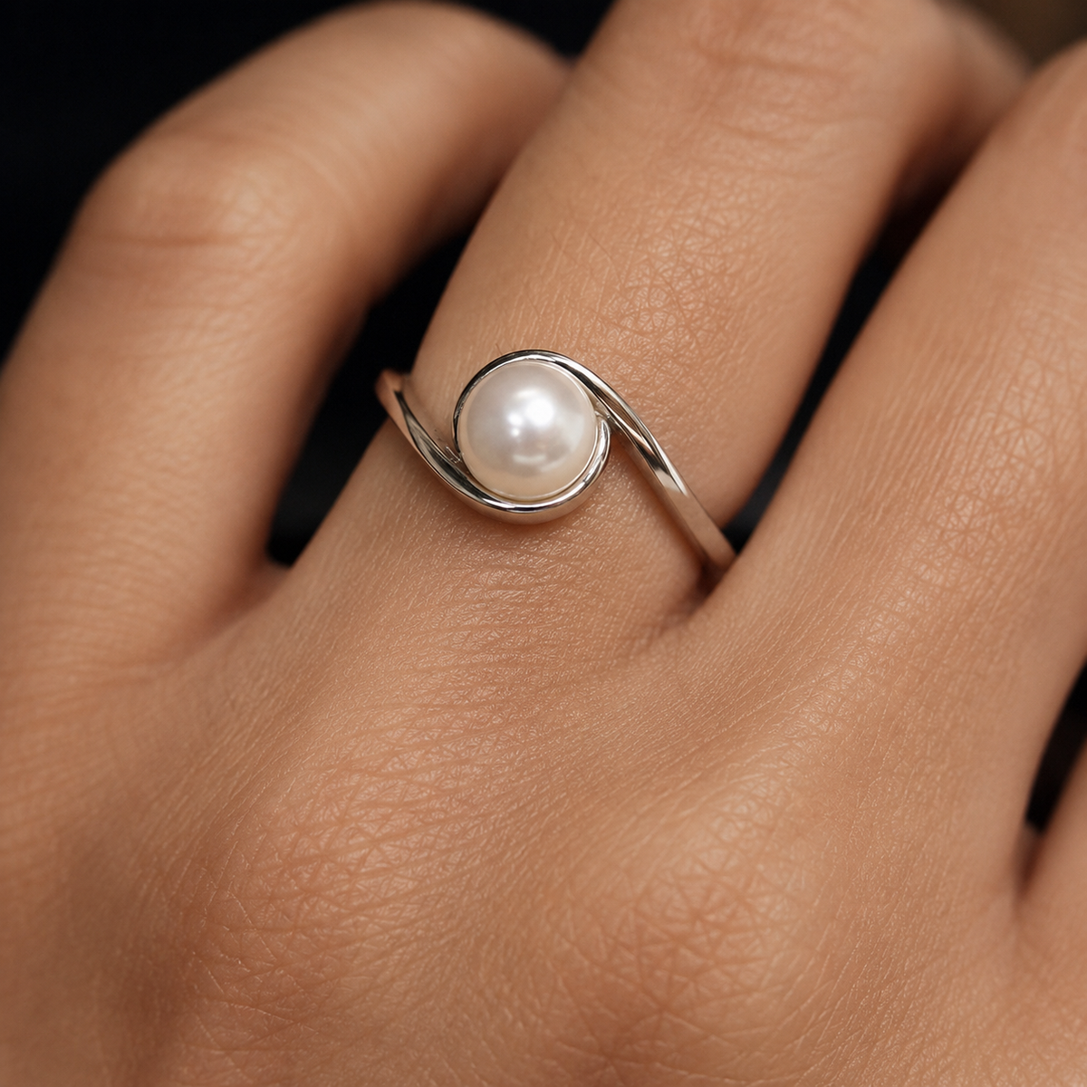 Elegant Freshwater Pearl Sterling Silver Ring | Minimalist Open Real Pearl Ring for Women